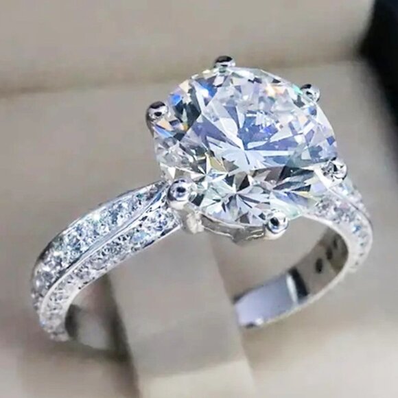 🌸Shiny CZ Micro Pave Super Large Round Shiny Luxury Silver Ring, UNVN12324 - Picture 1 of 4
